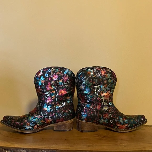 Roper Black Floral Embroidered Ankle Boots - Picture 2 of 6